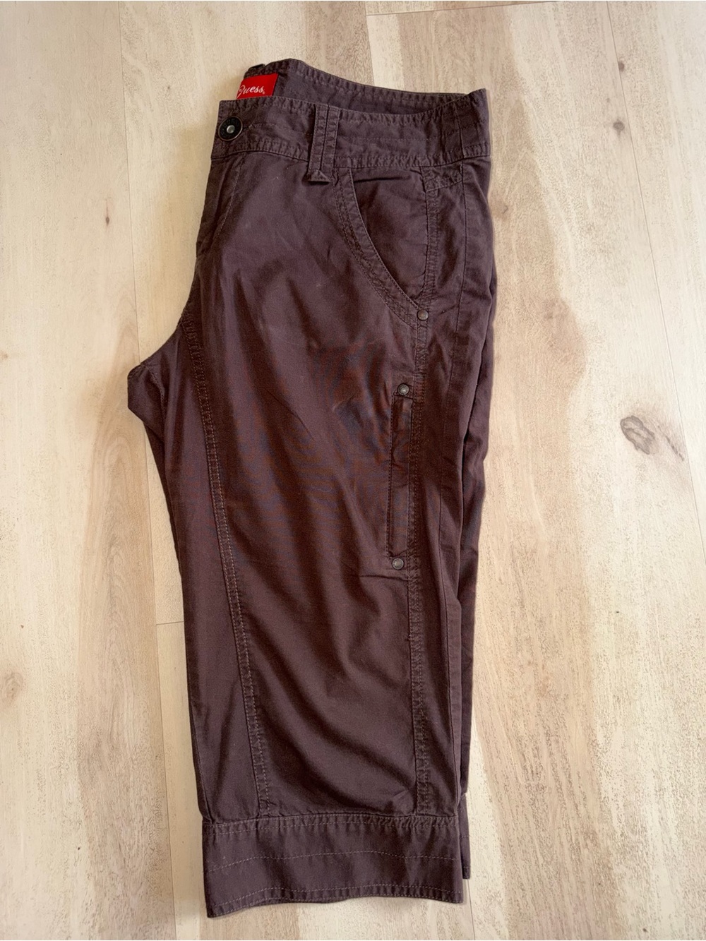 Vintage Guess Brown Cargo Cropped Capri’s Brown Jeans Women’s Size 31 Y2K Grunge - Picture 5 of 7